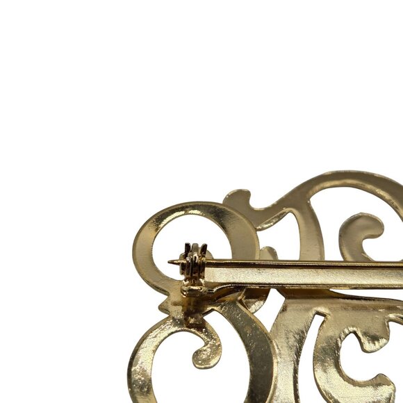 VTG Brooch EFE Initials Gold Tone Cursive Script Letters Monogram Pin Gift Names - Picture 6 of 8